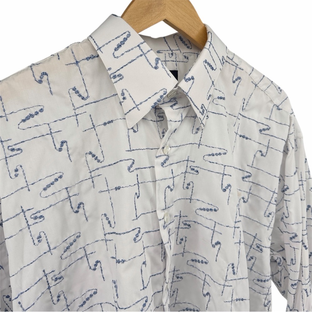Marcello Sport Long Sleeve Cotton Shirt with Blue Abstract Embroidered Design